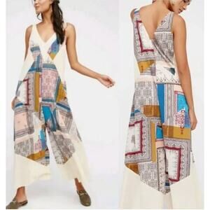 Free People All Patched Up Jumpsuit, XS Oversized Boho Vintage